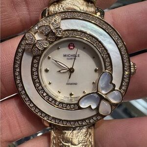 Michele Gold and White Diamond Butterfly Watch